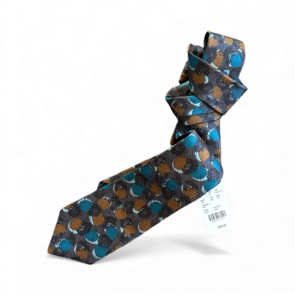 Kiton Napoli Luxury Silk Tie | Brown Blue Abstract Print | New with Tag